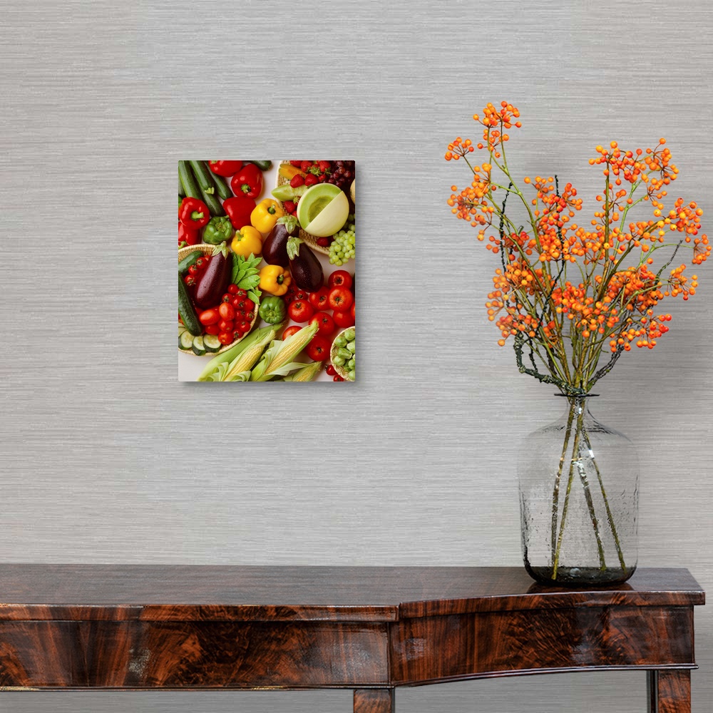 Arrangement of fruits and vegetables Canvas Wall Art Print, Food Home ...