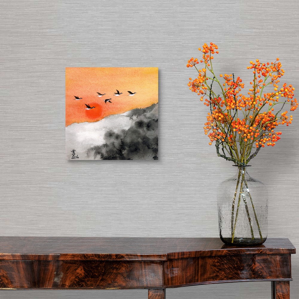 Zen Sunset Canvas Wall Art Print Bird Home Decor Ebay