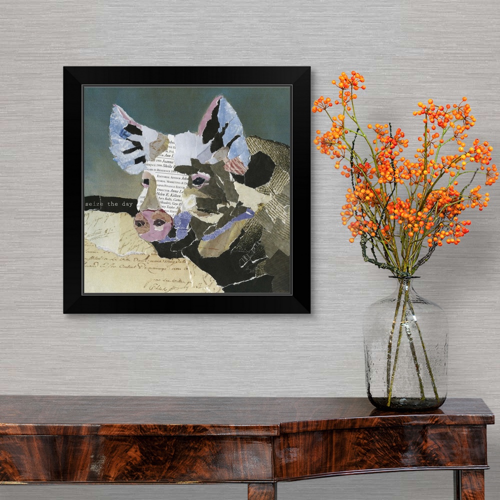 Country Pig Black Framed Wall Art Print, Wildlife Home ...