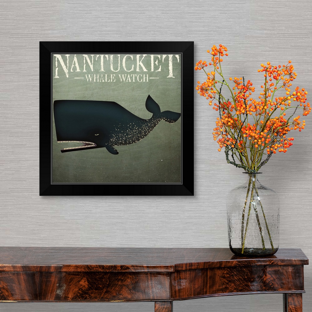 Barnacle Whale Nantucket Black Framed Wall Art Print, Whale Home Decor ...