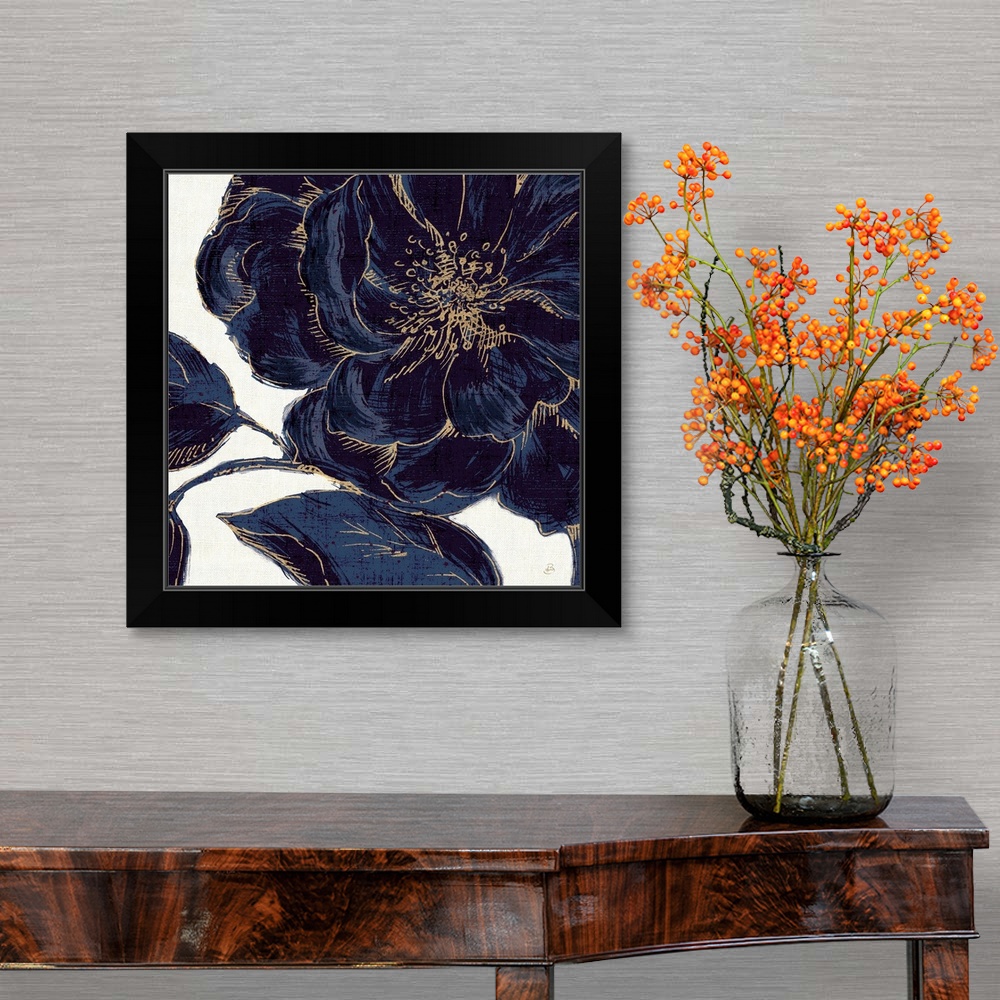 Indigo Garden II Black Framed Wall Art Print, Floral Home Decor | eBay