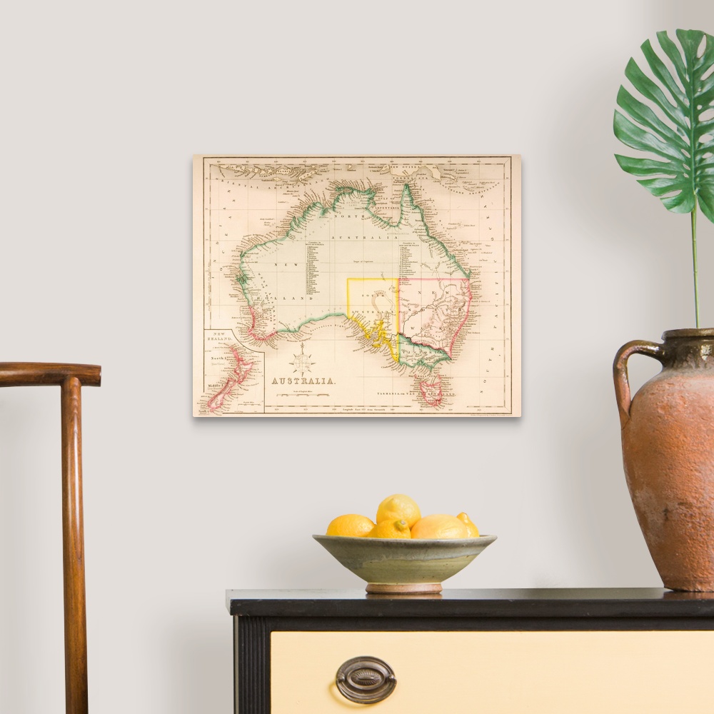 Map Of Australia And New Zealand Canvas Wall Art Print, Map Home Decor | eBay