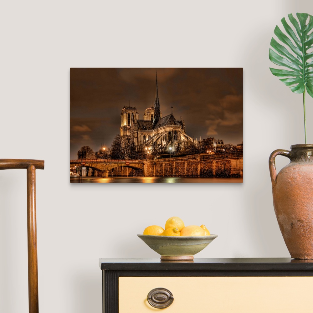 Notre Dame Cathedral at night Canvas Wall Art Print, Home Decor | eBay