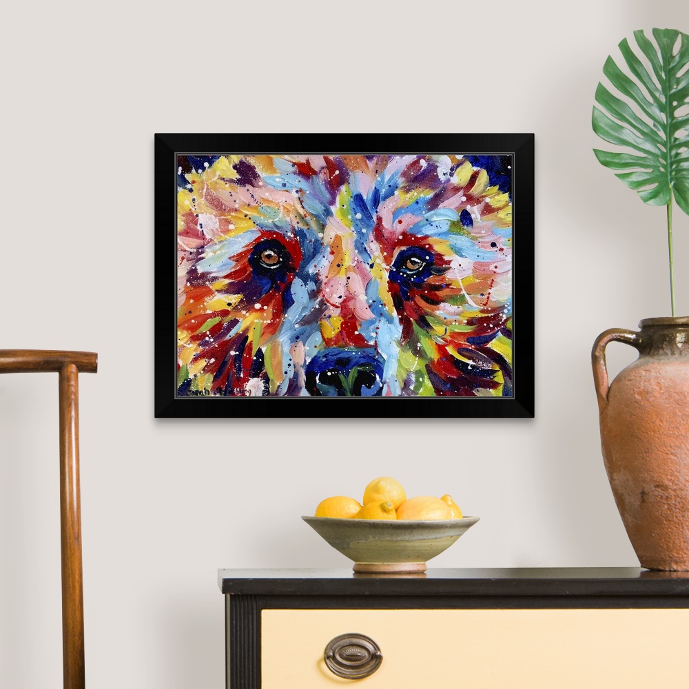 Colorful Grizzly Black Framed Wall Art Print, Bear Home Decor | eBay