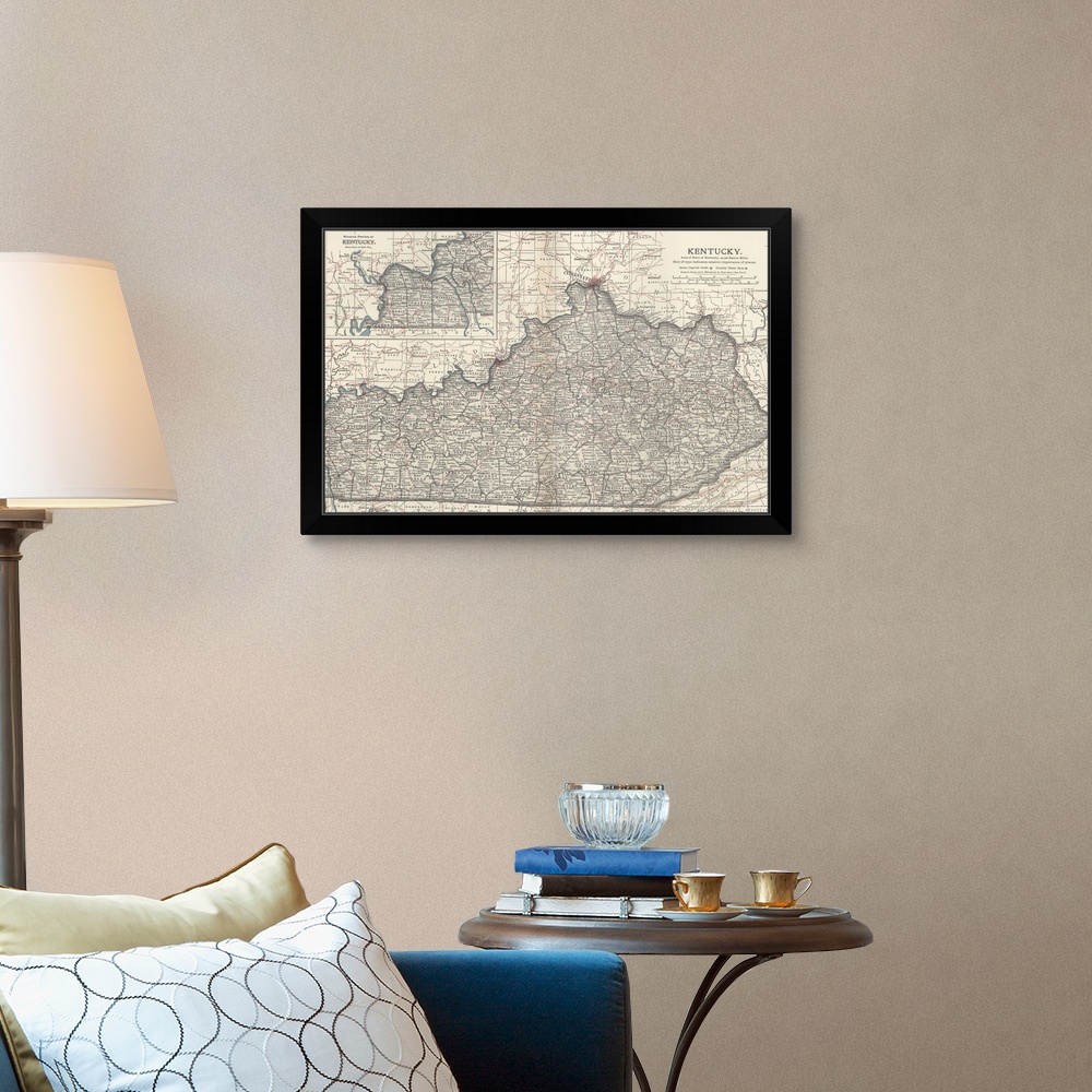 Kentucky - Vintage Map Black Framed Wall Art Print, Map Home Decor | eBay