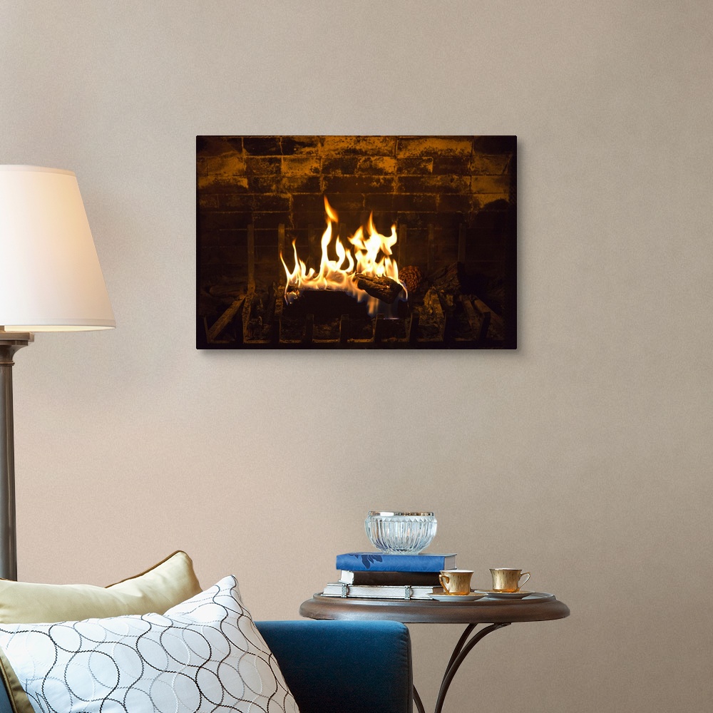 Fire in a fireplace Canvas Wall Art Print, Home Decor | eBay