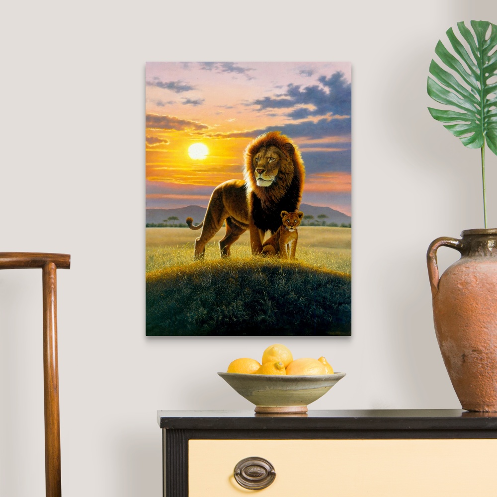 Sunset Lion Canvas Wall Art Print, Lion Home Decor | eBay