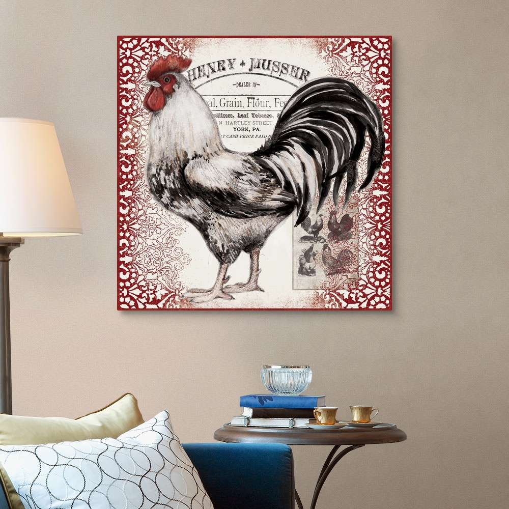 Black and White Rooster Canvas Wall Art Print, Rooster Home Decor | eBay