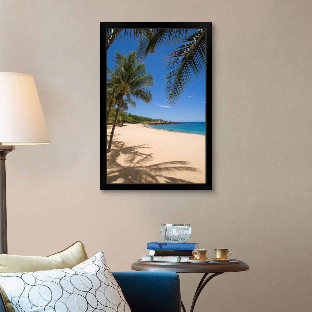 Hawaii, Lanai, Hulopoe Beach, Palm Trees Black Framed Wall Art Print ...