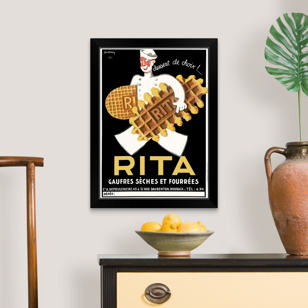 Rita, Belguim Waffle Biscuit, Vintage Black Framed Wall