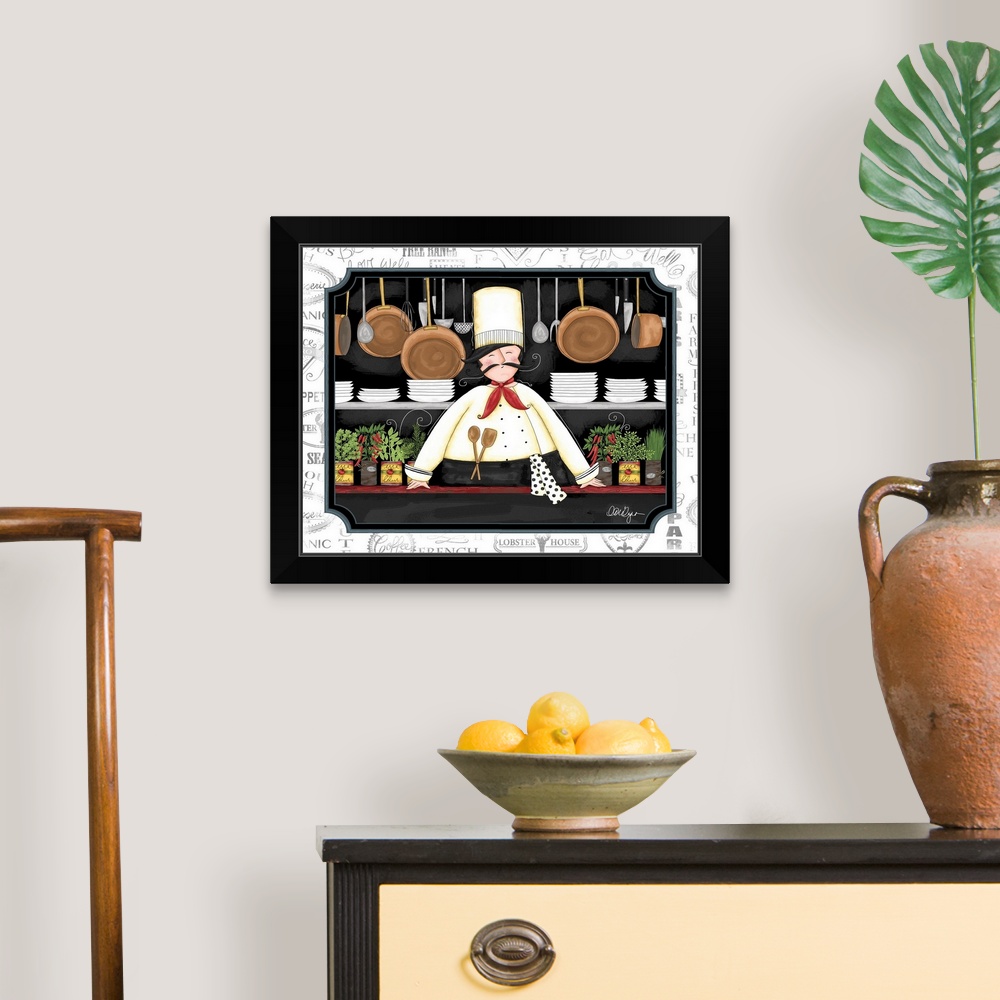 Chef in Kitchen Black Framed Wall Art Print, Home Decor | eBay