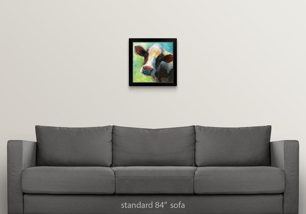 Colorful Quirky Cow Black Framed Wall Art Print, Cow Home Decor