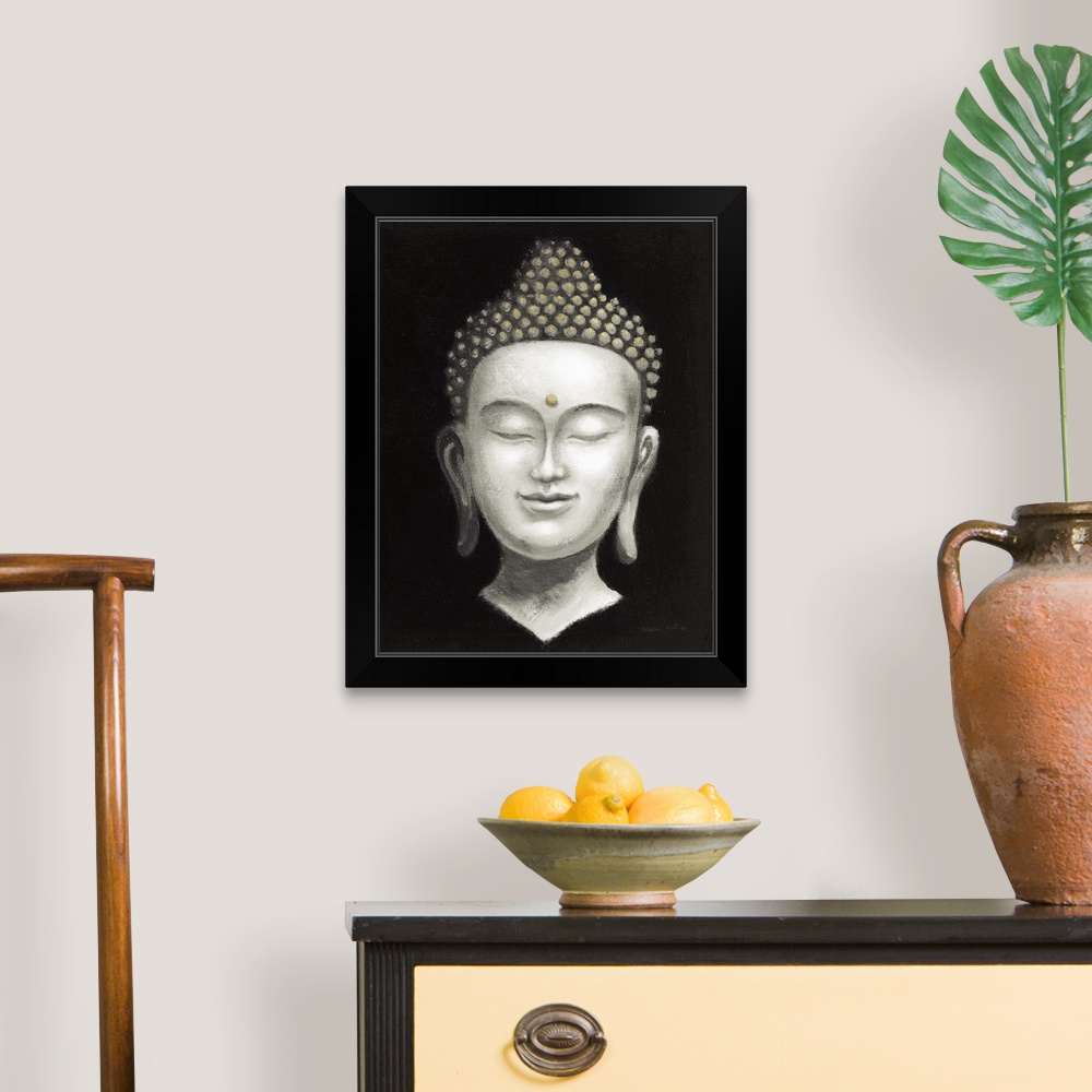 Serene Buddha II White Gold Black Framed Wall Art Print, Buddhism Home ...