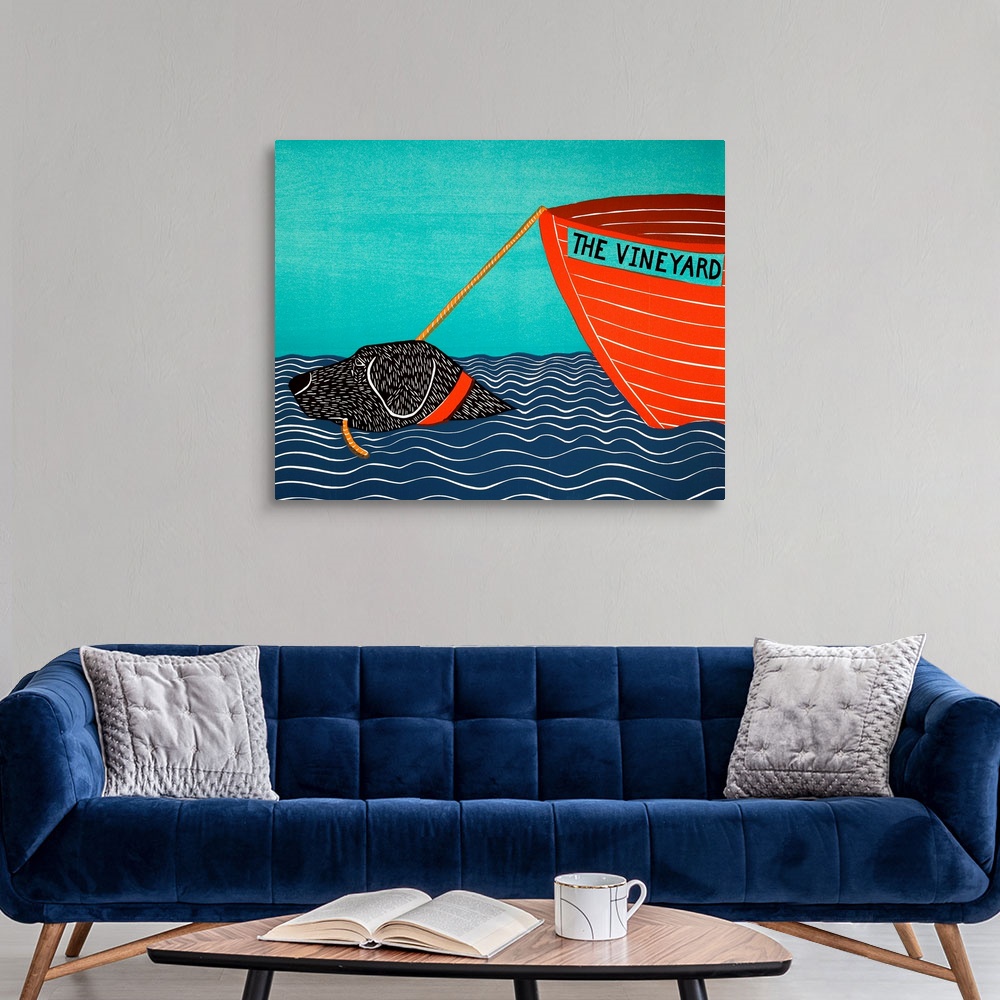 Boat MV Black Canvas Wall Art Print, Dog Home Decor