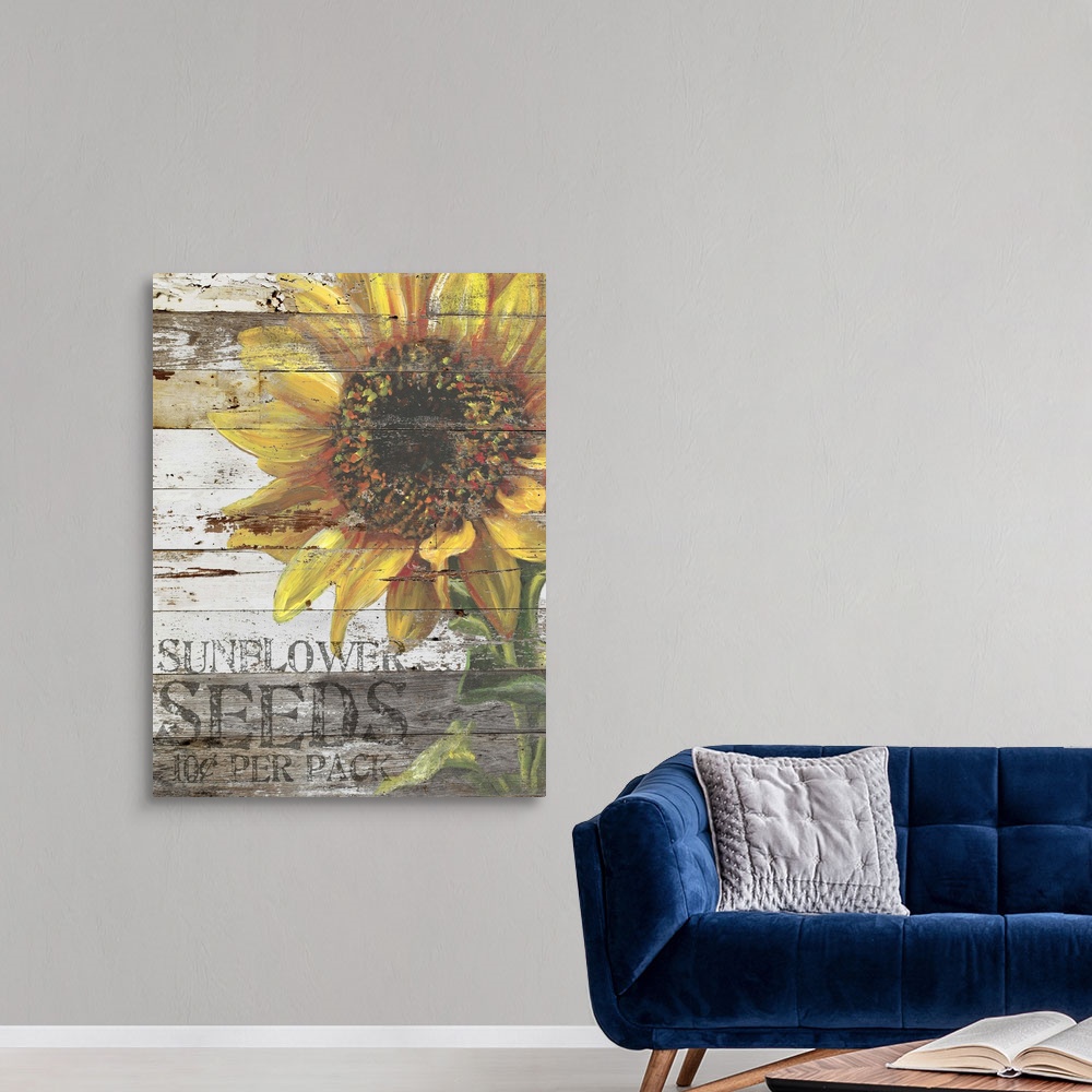 Sunflower Seeds Sign Canvas Wall Art Print, Sunflower Home Decor