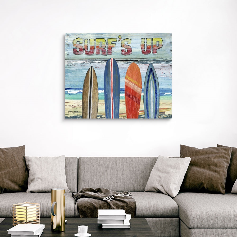 Surf's Up Canvas Wall Art Print, Surfing Home Decor eBay