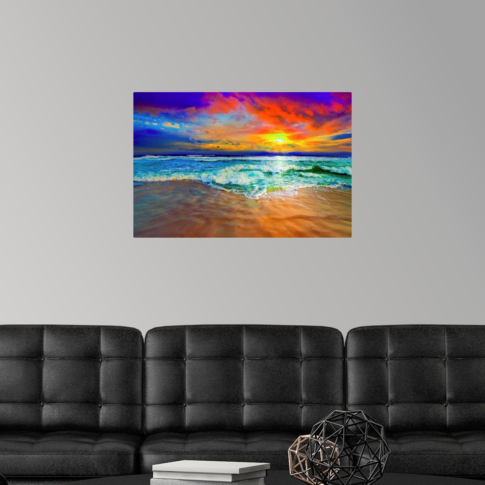 Beautiful Ocean Sunset Poster Art Print, Coastal Home Decor | eBay