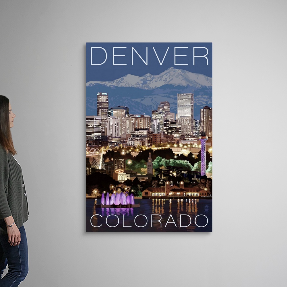 Denver, Colorado - Skyline at Night: Canvas Wall Art Print, Denver Home Decor