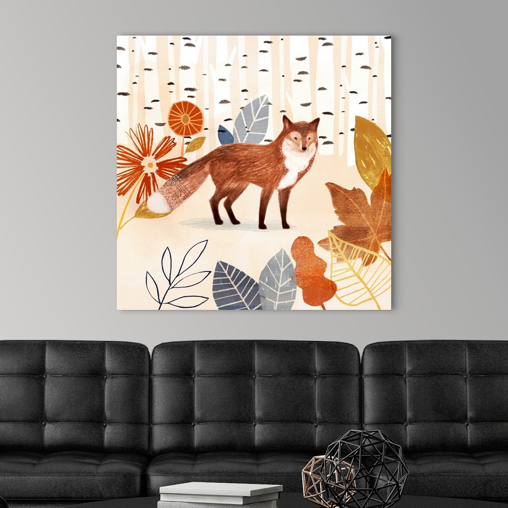 Cozy Autumn Woodland I Canvas Wall Art Print, Wildlife Home Decor