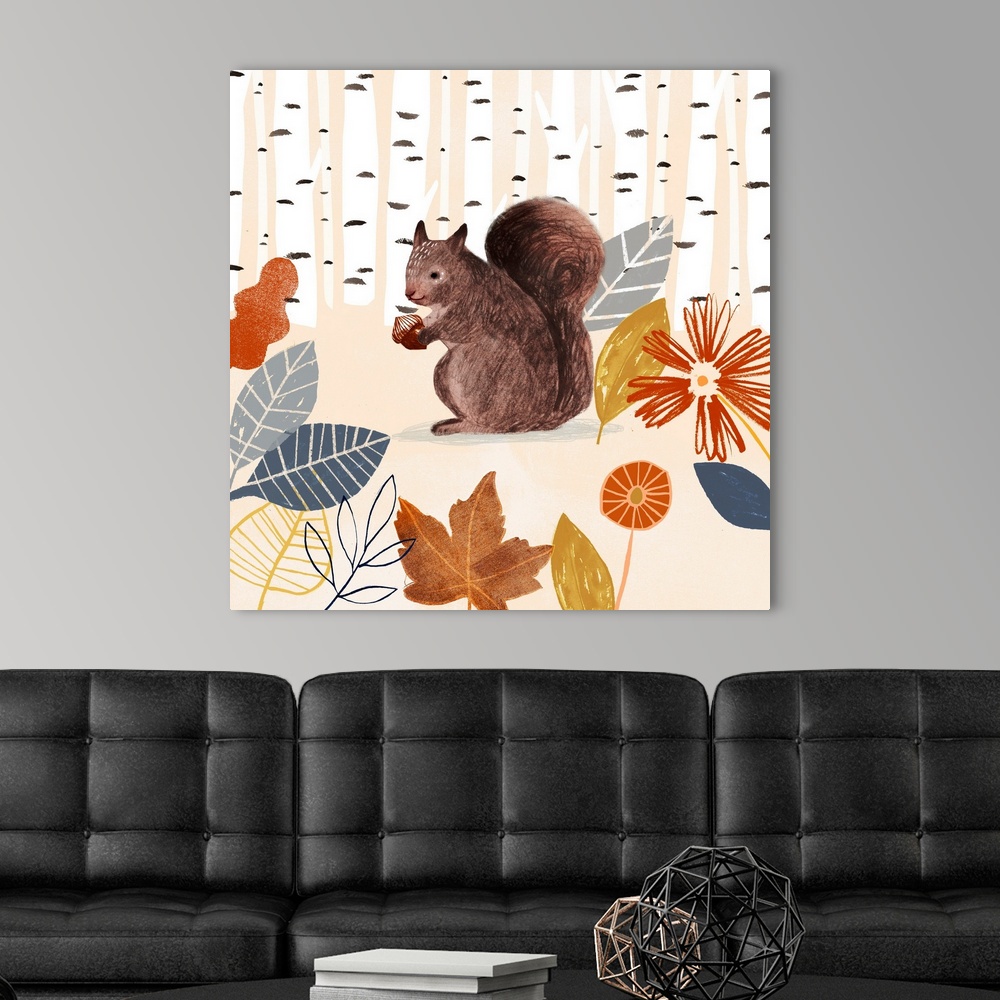 Cozy Autumn Woodland IV Canvas Wall Art Print, Wildlife Home Decor