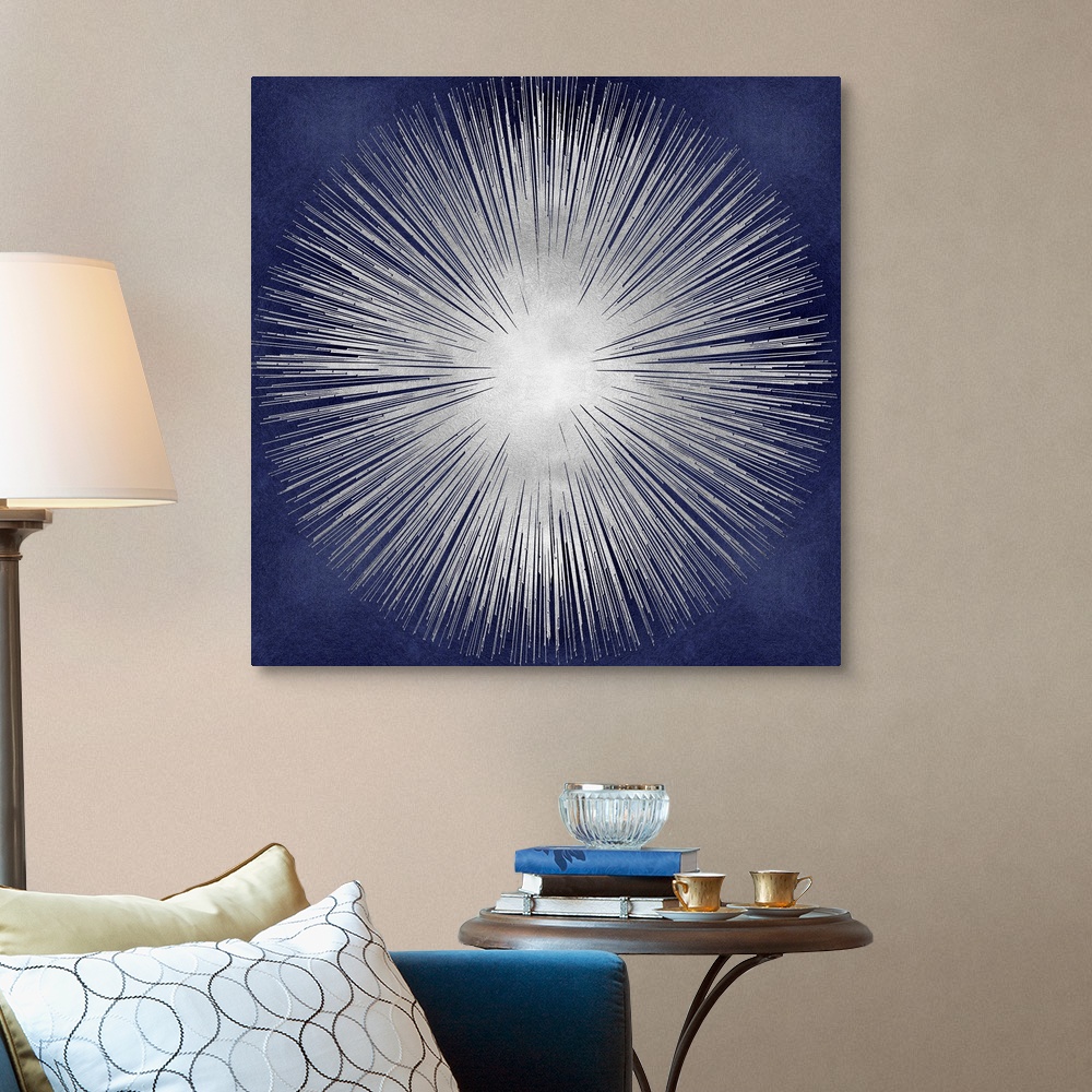 Silver Sunburst on Blue I Canvas Wall Art Print, Home Decor | eBay