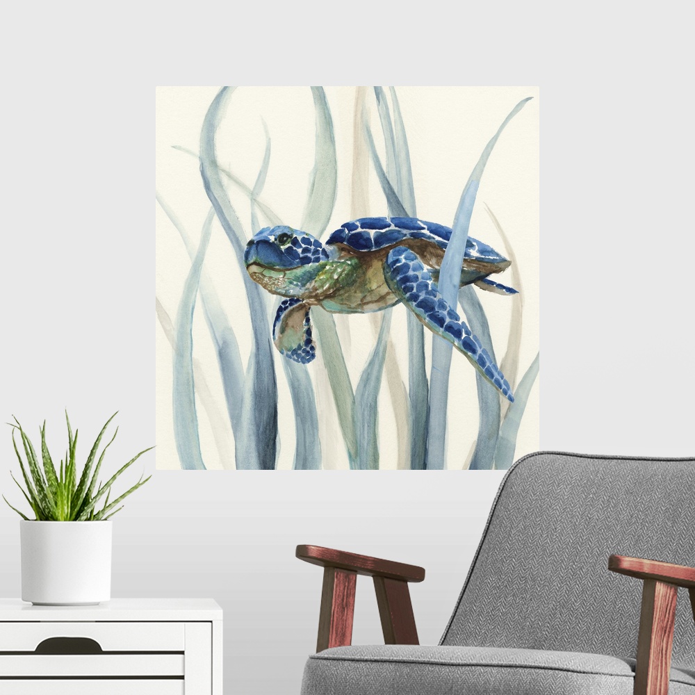 Turtle in Seagrass II Poster Art Print, Sea Turtle Home Decor | eBay